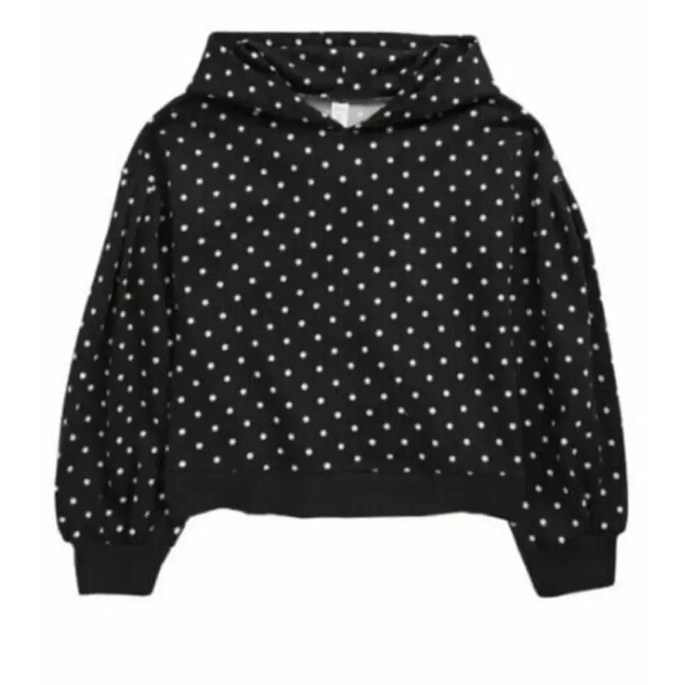 1901 Girls Blouson Sleeve Hoodie Black & Ivory Polka Dot XLarge (14/16) MSRP $39